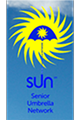 Logo for SUN Senior Umbrella Network, featuring a yellow sun and blue umbrella